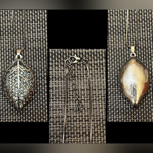 Sparkly Gunmetal Silver-tone Leaf Pendant, Necklace and Earrings Set - Picture 4 of 15